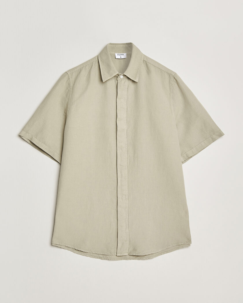 Filippa K Cotton/Linen Short Sleeve Shirt Light Green – Grøn