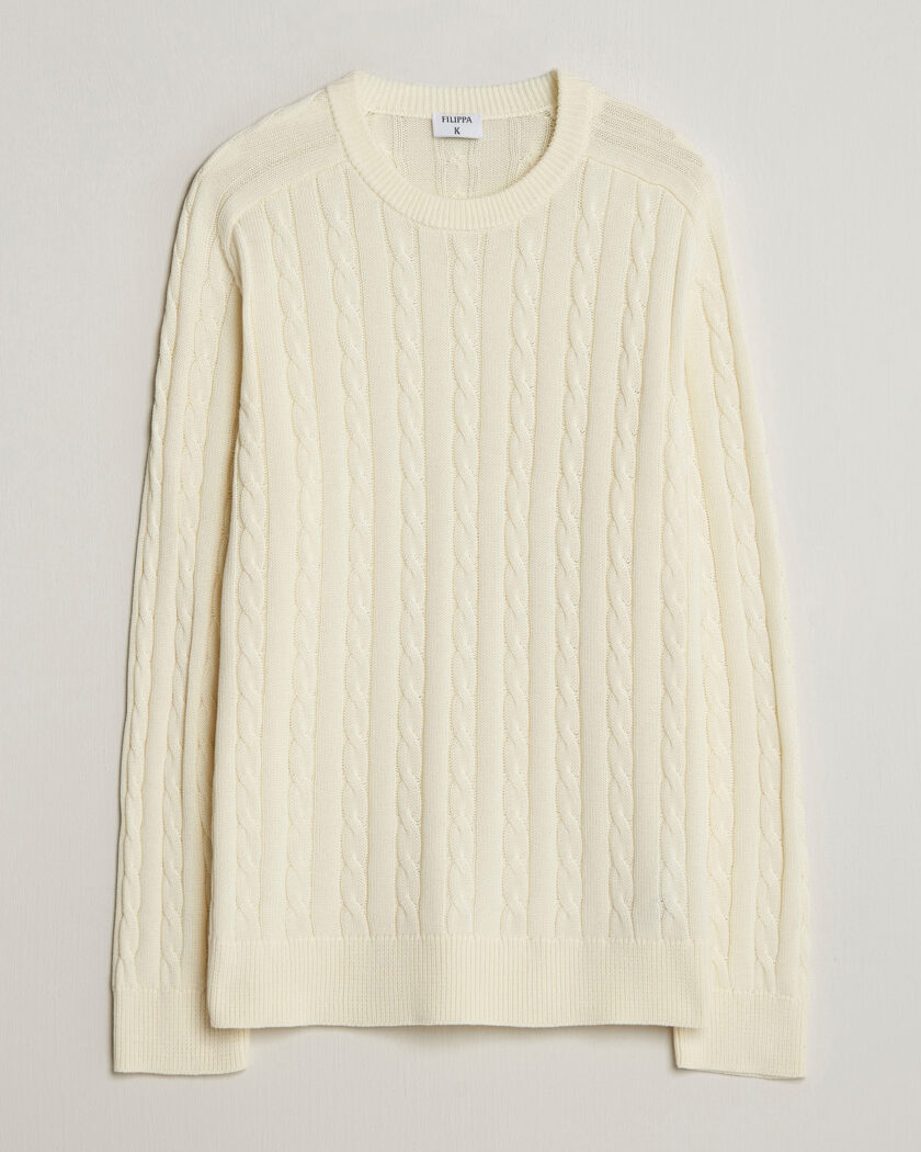 Filippa K Cotton Cable Crew Neck Sweater Calico White – Hvid