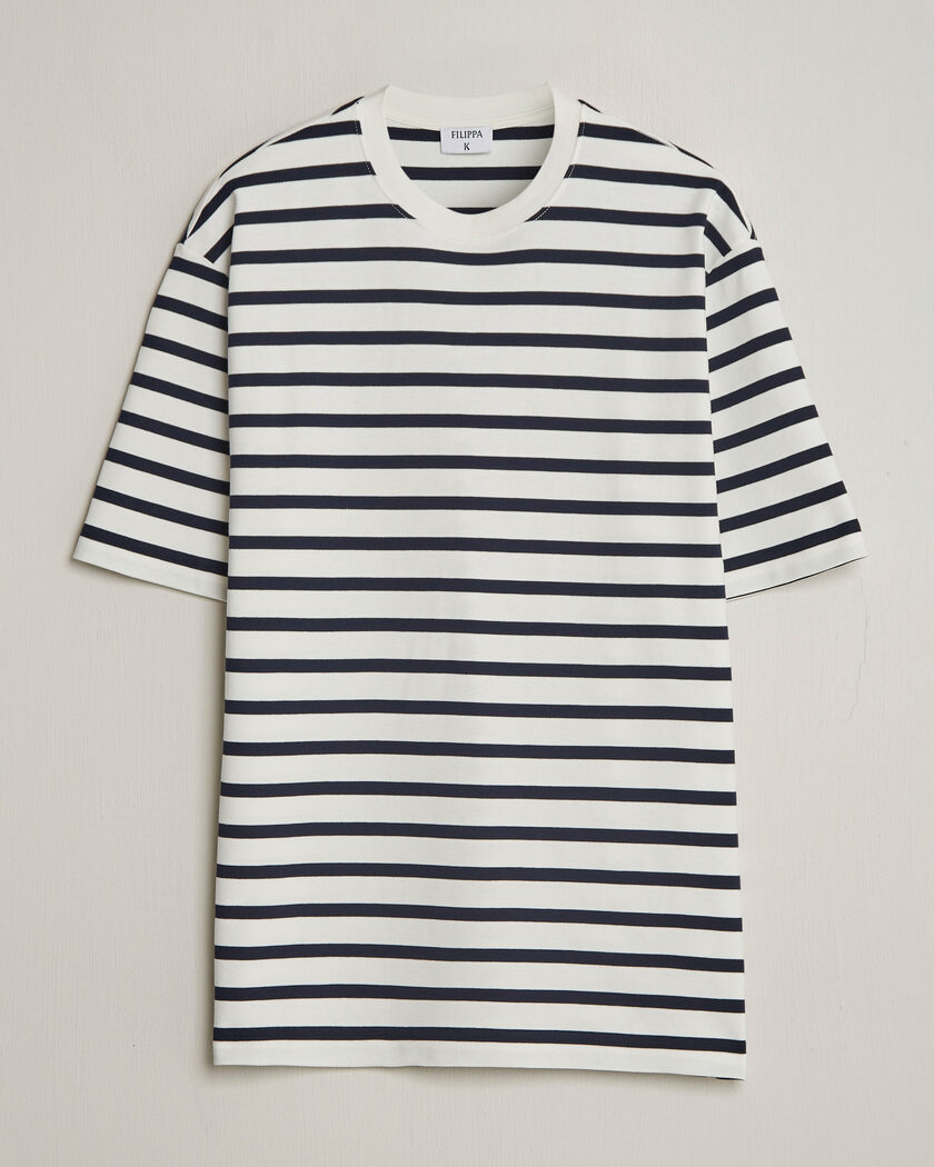 Filippa K Striped Crew Neck T-Shirt White/Navy – Hvid
