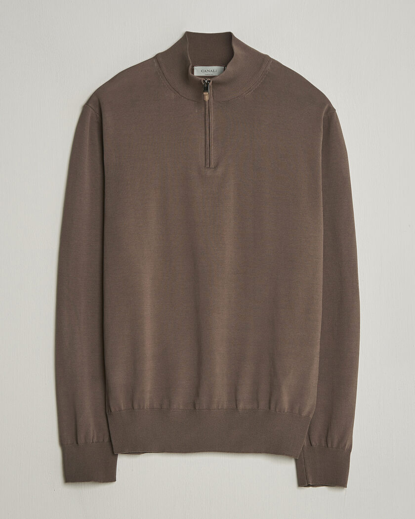 Canali Cotton Half Zip Brown – Brun