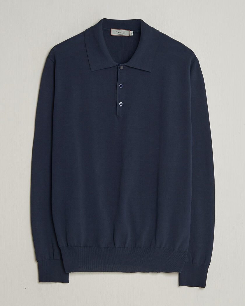 Canali Cotton Long Sleeve Polo Navy – Blå