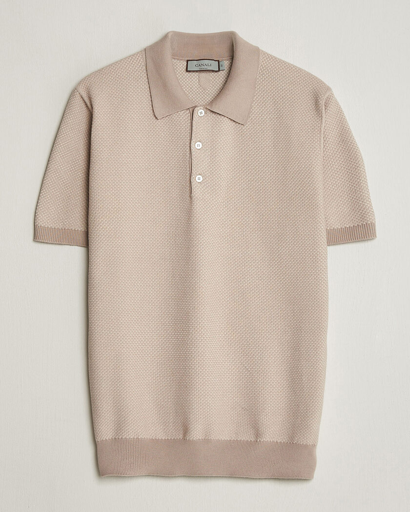 Canali Textured Knit Short Sleeve Polo Light Beige – Beige