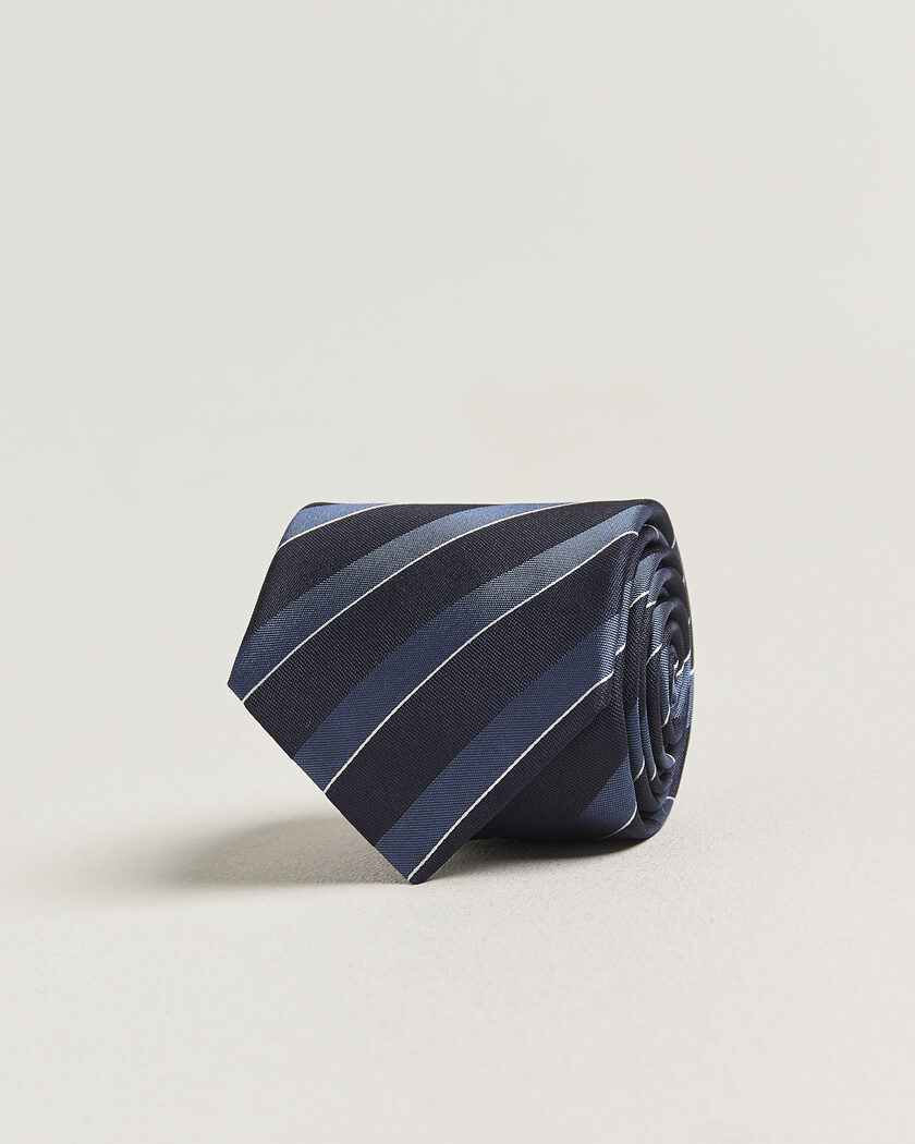 Canali Regimental Stripe Silk Tie Navy/Blue – Blå