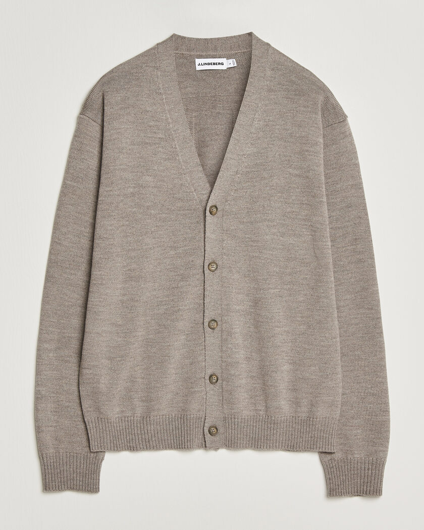 J.Lindeberg Jared Merino Cardigan Brindle Melange – Brun