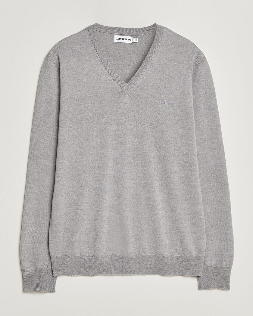 J.Lindeberg Lymann Merino V-Neck Pullover Light Grey Melange – Grå