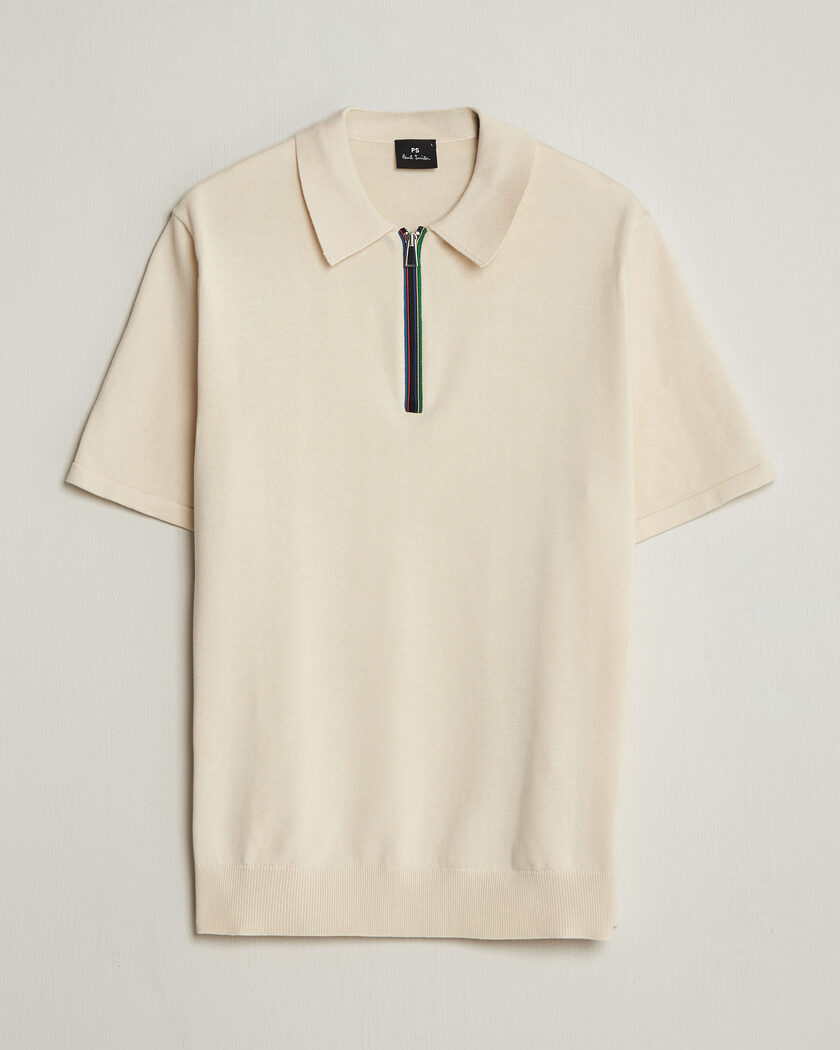PS Paul Smith Cotton Knitted Half Zip Polo Off White – Hvid