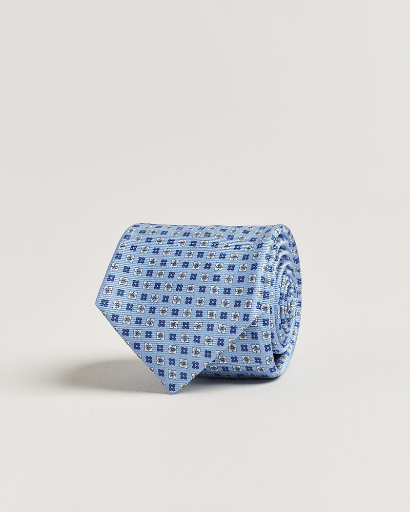 Kiton Printed Flower Silk Tie Light Blue – Blå