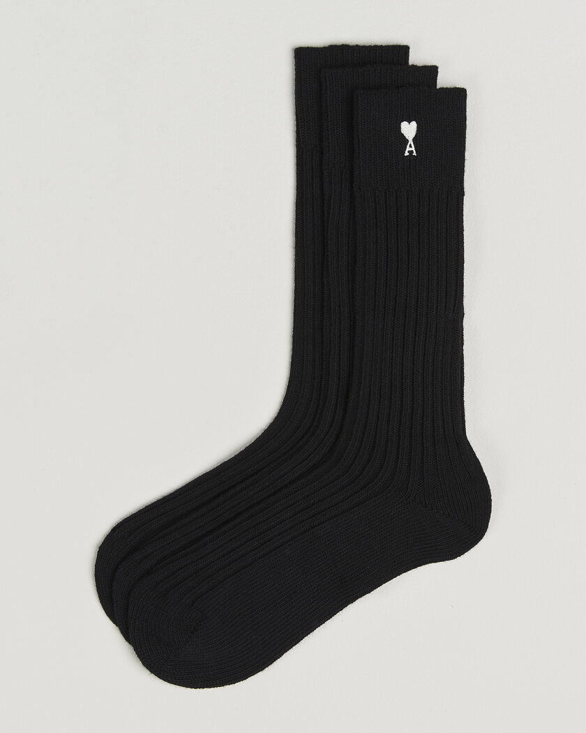 AMI 3-Pack Heart Logo Cotton Socks Black – Sort