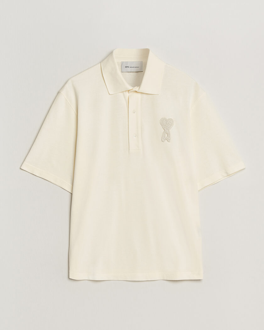 AMI Knitted Heart Logo Polo Creme – Hvid