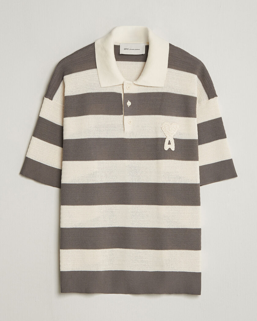 AMI Striped Polo White/Grey – Hvid