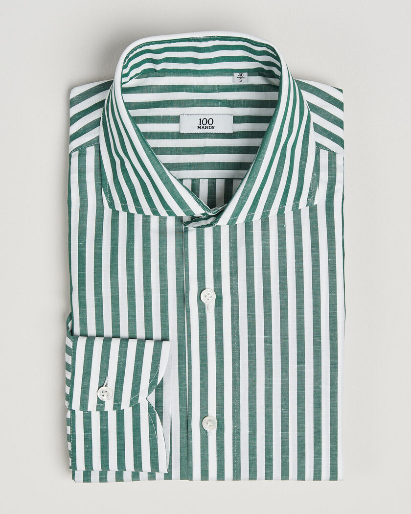 100Hands Cotton/Linen Bengal Stripe Shirt Green – Grøn