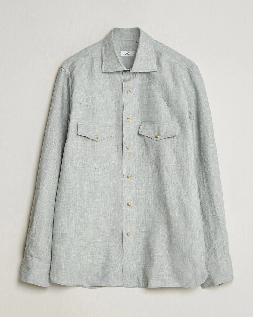 100Hands Two Pocket Western Linen Shirt Mint Green – Grøn