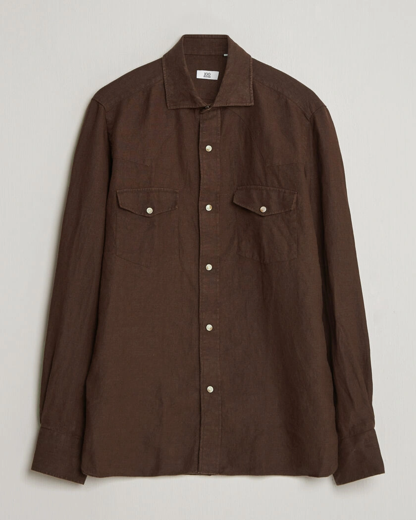 100Hands Two Pocket Western Linen Shirt Chocolate – Brun