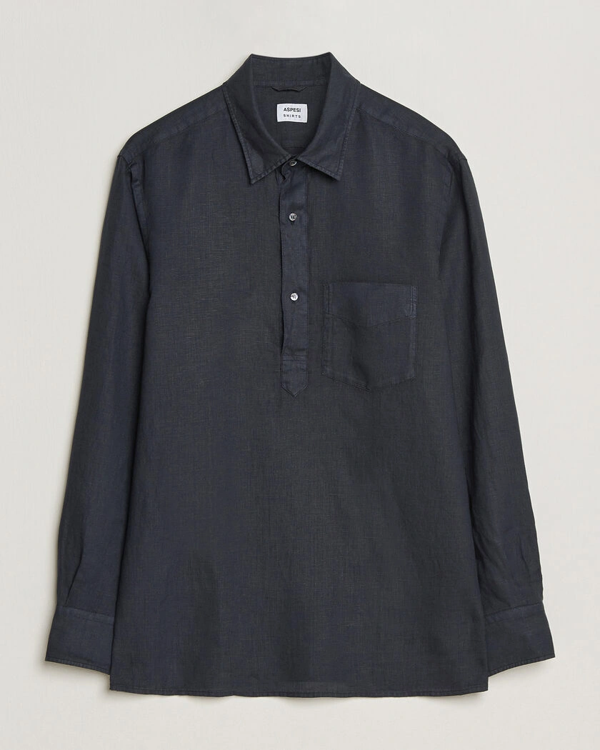 Aspesi Popover Linen Shirt Navy – Blå