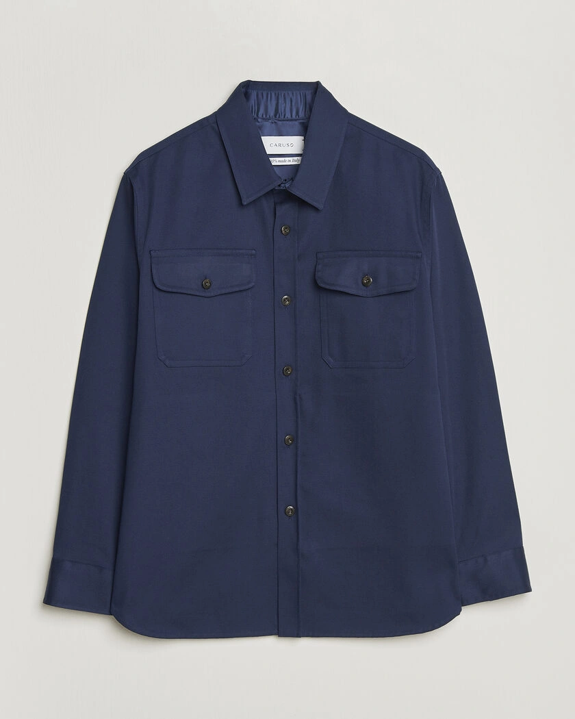 Caruso Twill Cotton Overshirt Navy – Blå