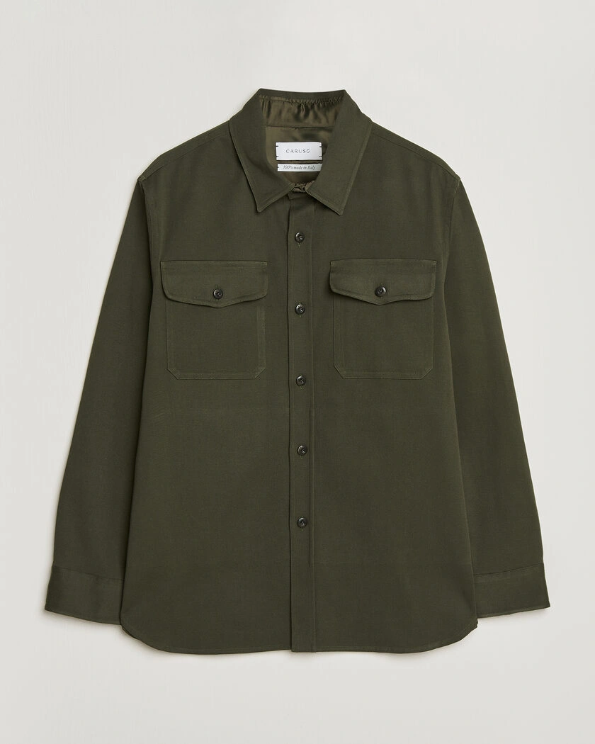 Caruso Twill Cotton Overshirt Dark Green – Grøn