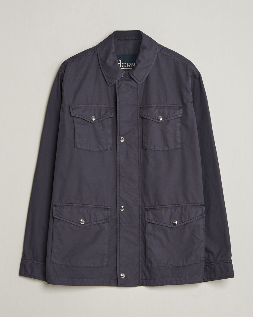 Herno Washed Cotton Field Jacket Navy – Blå