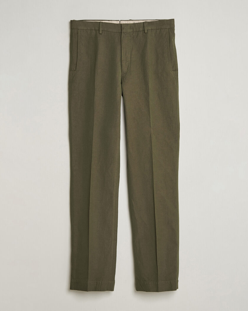 Incotex Regular Fit Cotton/Linen Drill Trousers Military – Grøn