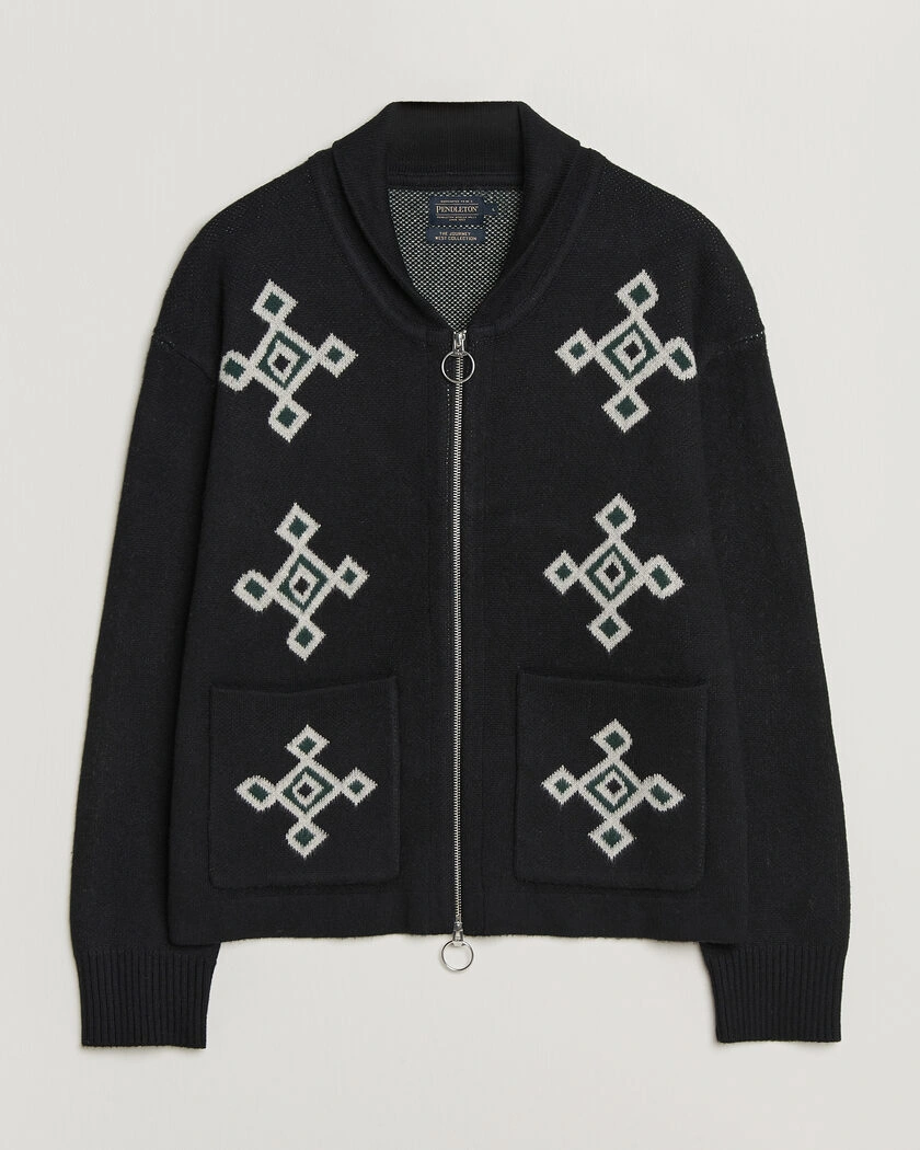 Pendleton Jacquard Motif Zip Cardigan Midnight – Sort