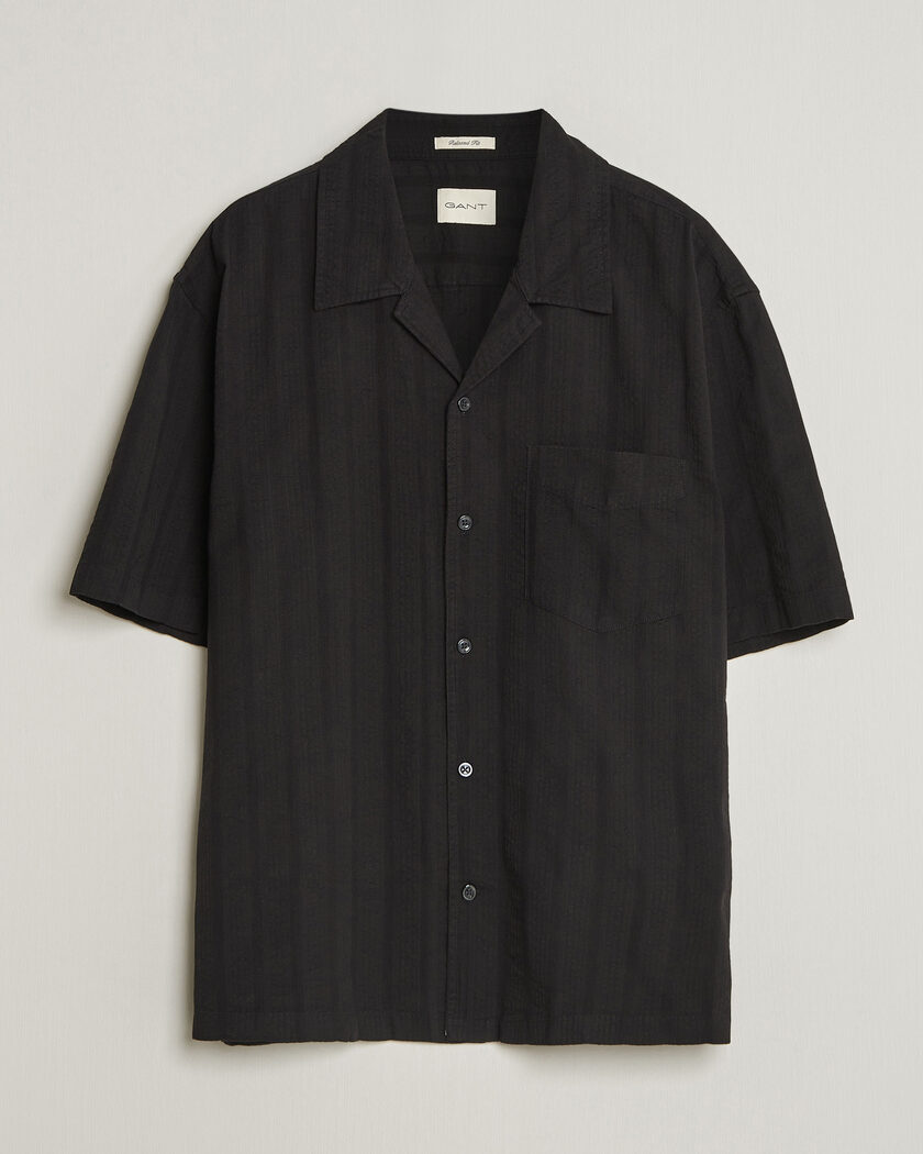 GANT Relaxed Fit Dobby Striped Camp Shirt Black – Sort