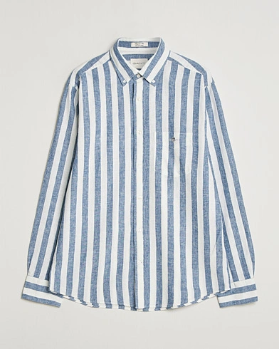 GANT Regular Fit Linen/Cotton Striped Shirt Vintage Blue – Blå