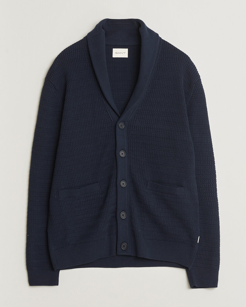 Gant Heavy Knitted Shawl Collar Cardigan Evening Blue – Blå