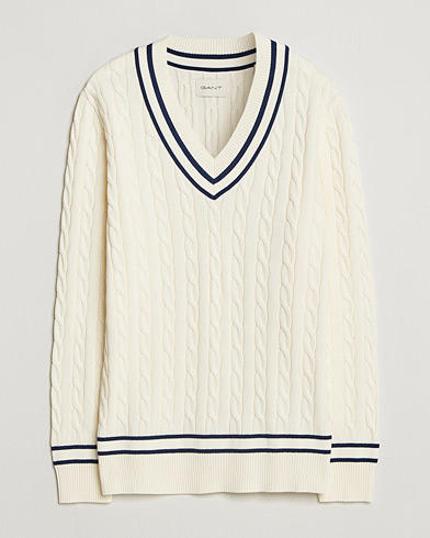 GANT Cotton Cable Cricket Sweater Cream – Hvid