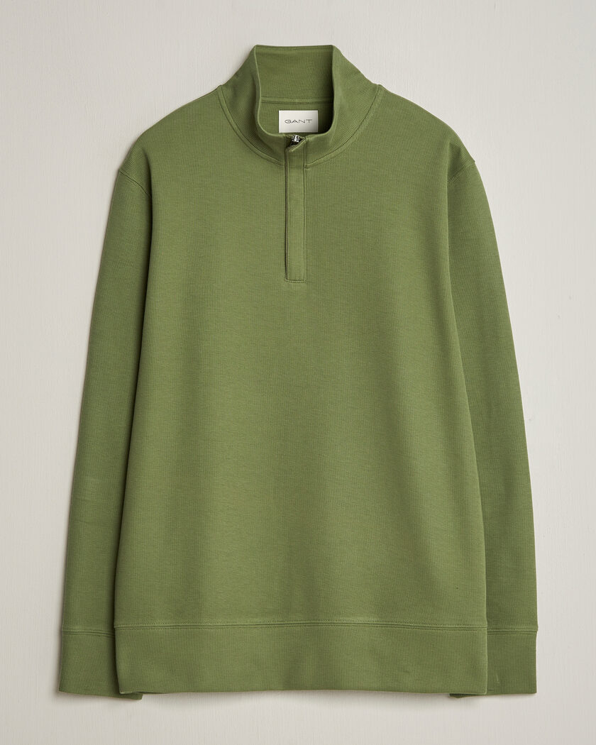 GANT Light Sacker Rib Half Zip Dry Herb Green – Grøn