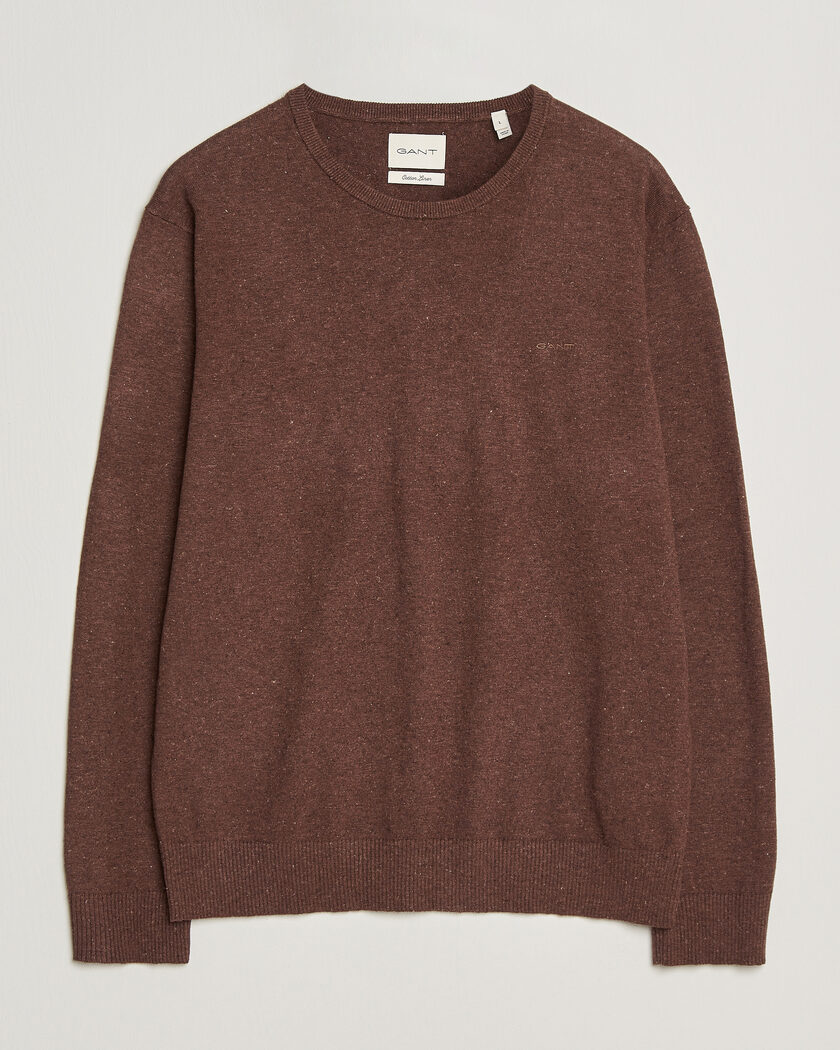 Gant Cotton/Linen Slub Knitted Sweater Hazelnut Melange – Brun