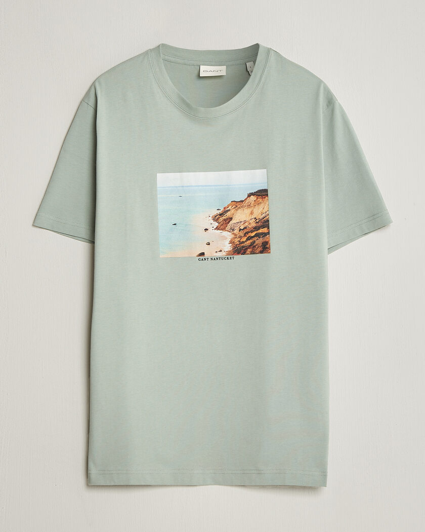 GANT Scenery Graphic Crew Neck T-Shirt Ceramic Grey – Grøn