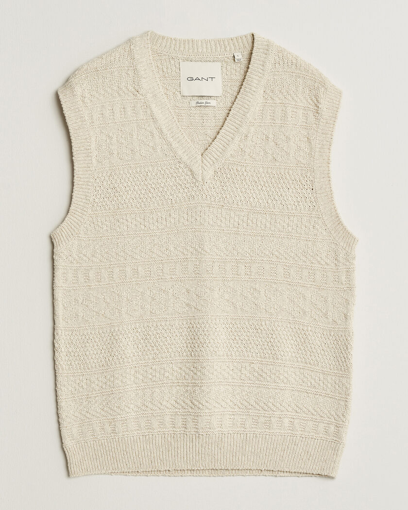 Gant Cotton/Linen Textured Vest Creamed White – Hvid