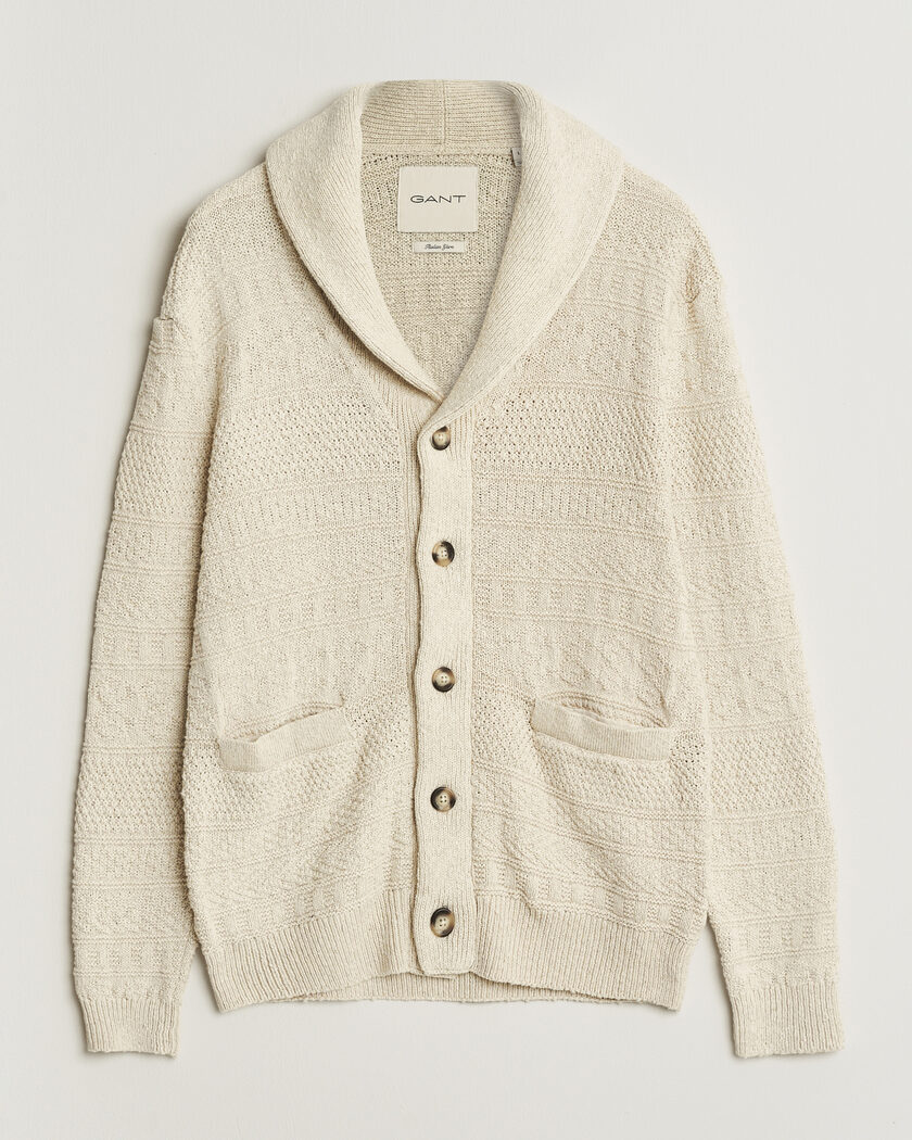 Gant Cotton/Linen Textured Cardigan Creamed White – Hvid