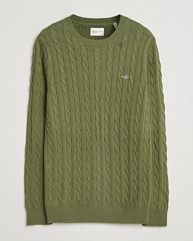 GANT Cotton Cable Crew Neck Pullover Dry Herb Green – Grøn