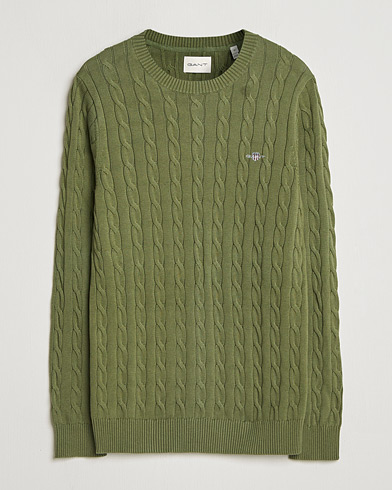 Gant Cotton Cable Crew Neck Pullover Dry Herb Green – Grøn