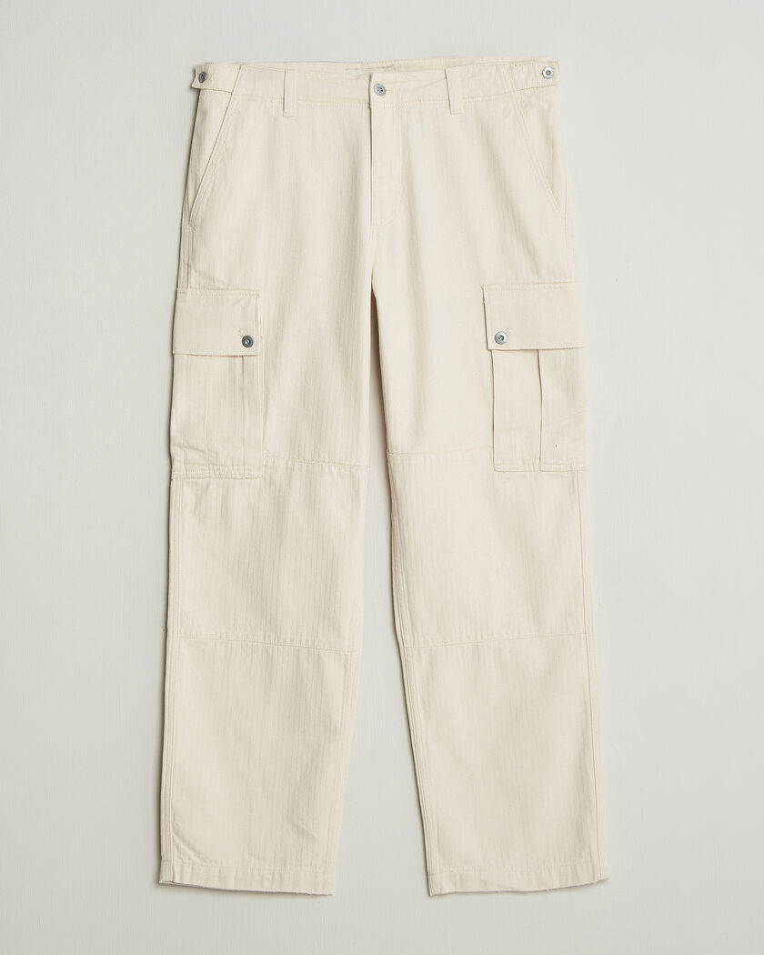 Gant Relaxed Fit Herringbone Cargo Pants Creamed White – Hvid