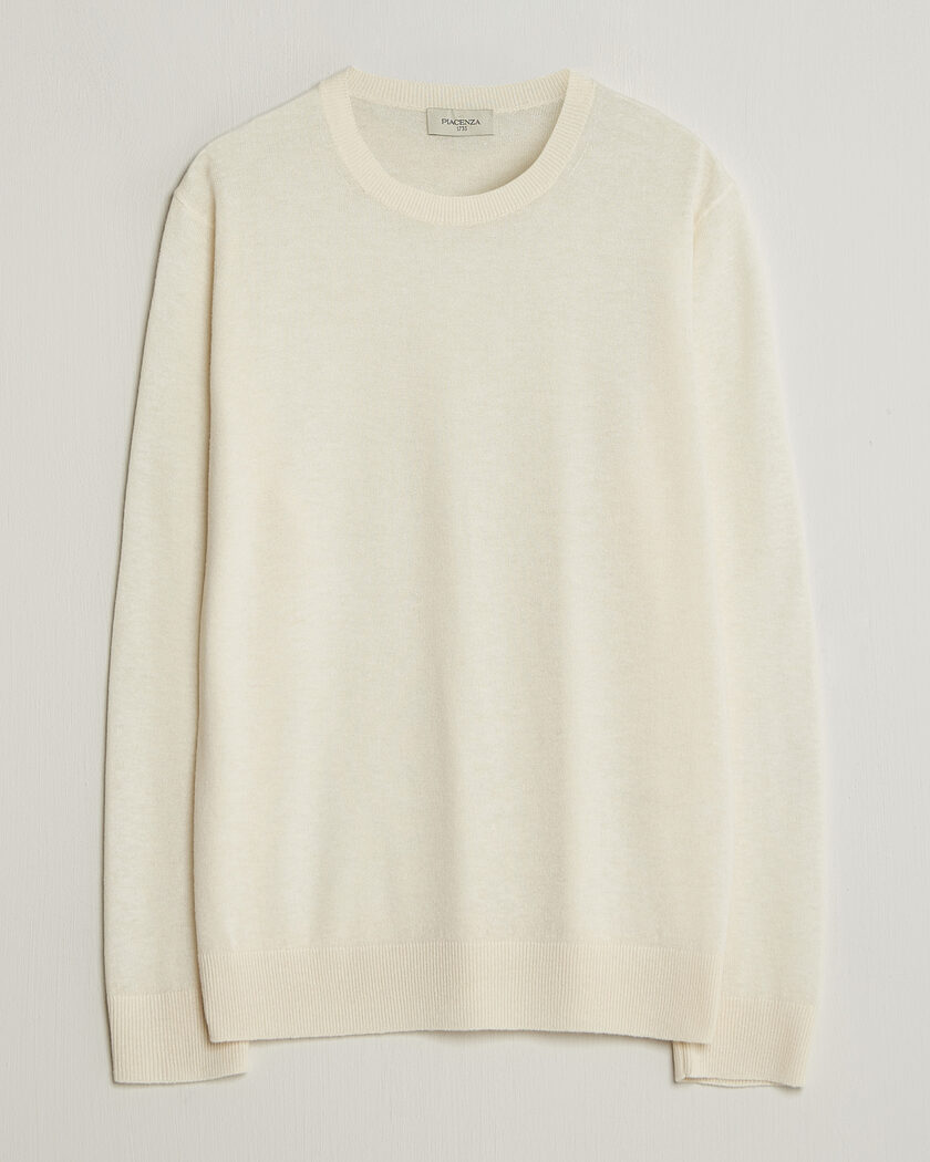 Piacenza Cashmere Soft Silk/Cashmere Crew Neck  Off White – Hvid
