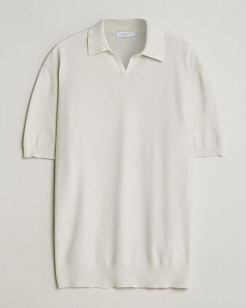 Boglioli Short Sleeve Polo Piquet Off White – Hvid