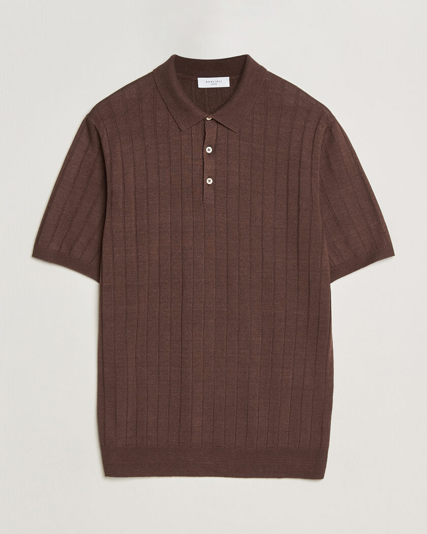Boglioli Short Sleeve Knitted Rib Polo Brown – Brun