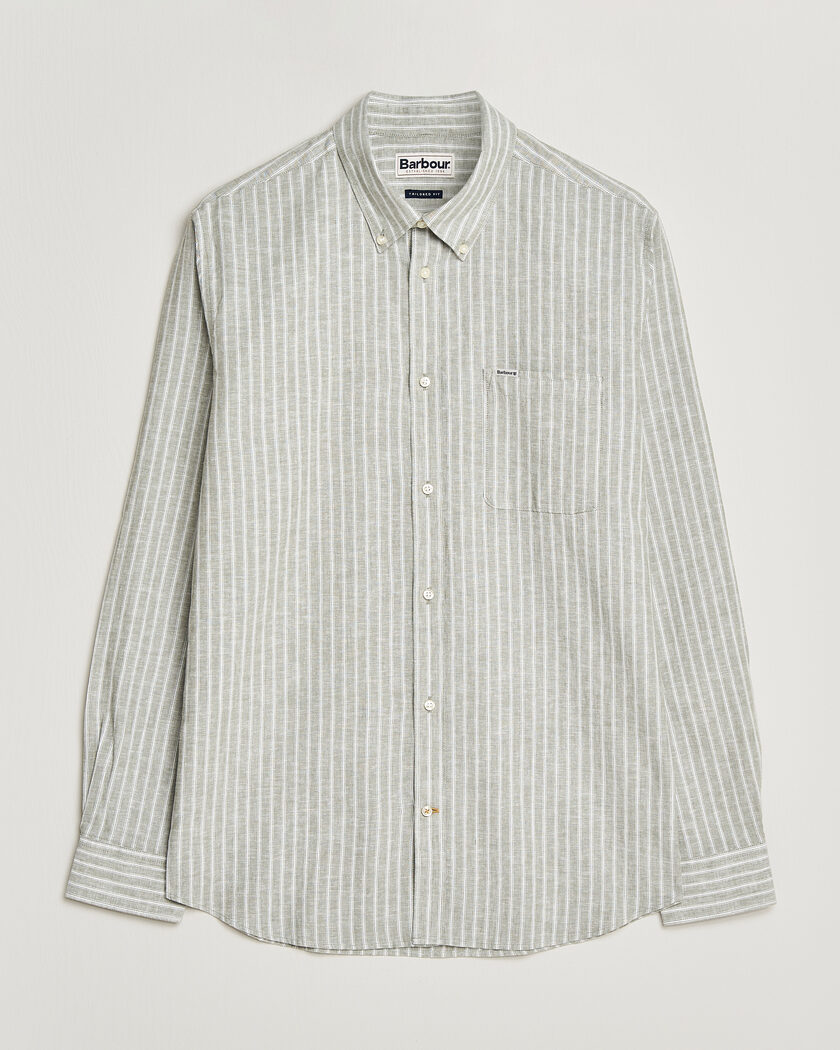 Barbour Lifestyle Nelson Striped Linen/Cotton Shirt Bleached Olive – Grøn