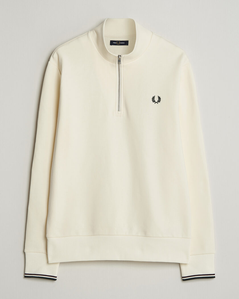 Fred Perry Half Zip Sweatshirt Ecru – Hvid