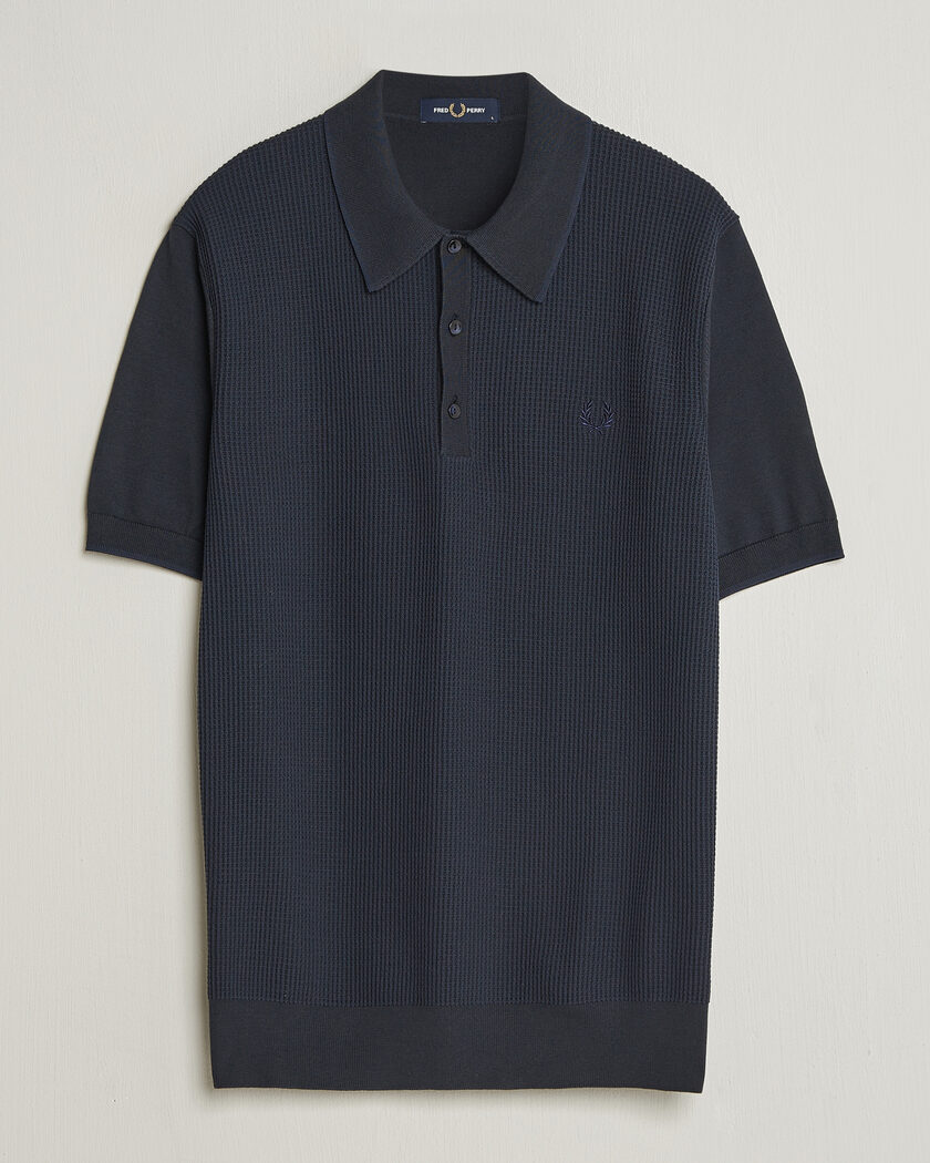 Fred Perry Waffle Knitted Polo Navy – Blå