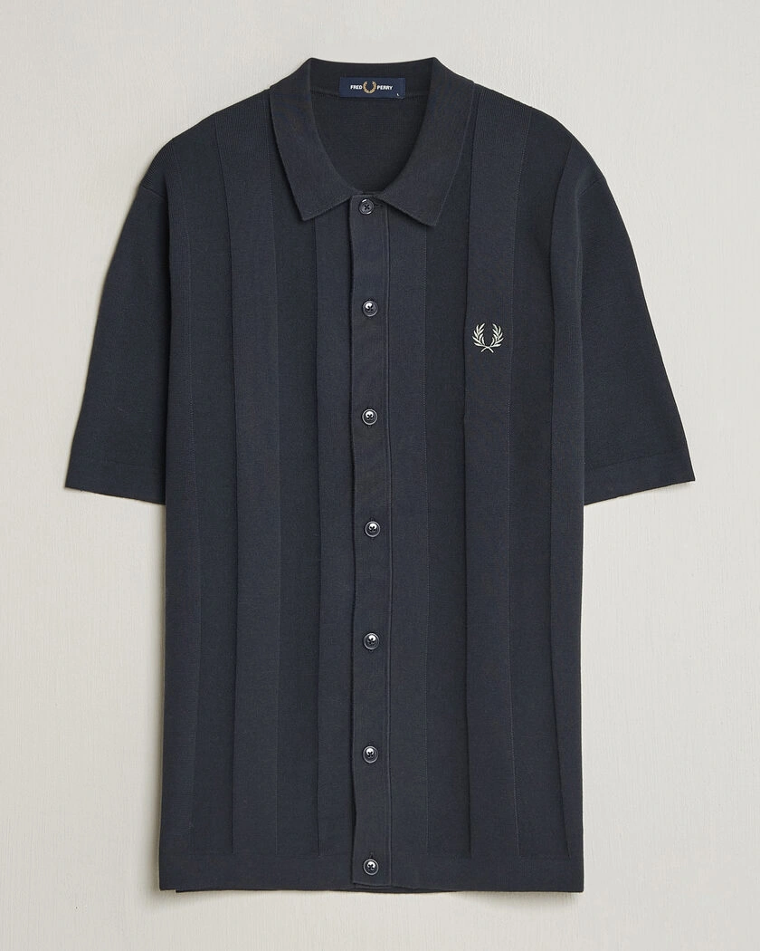 Fred Perry Tonal Vertical Striped Knitted Shirt Navy – Blå