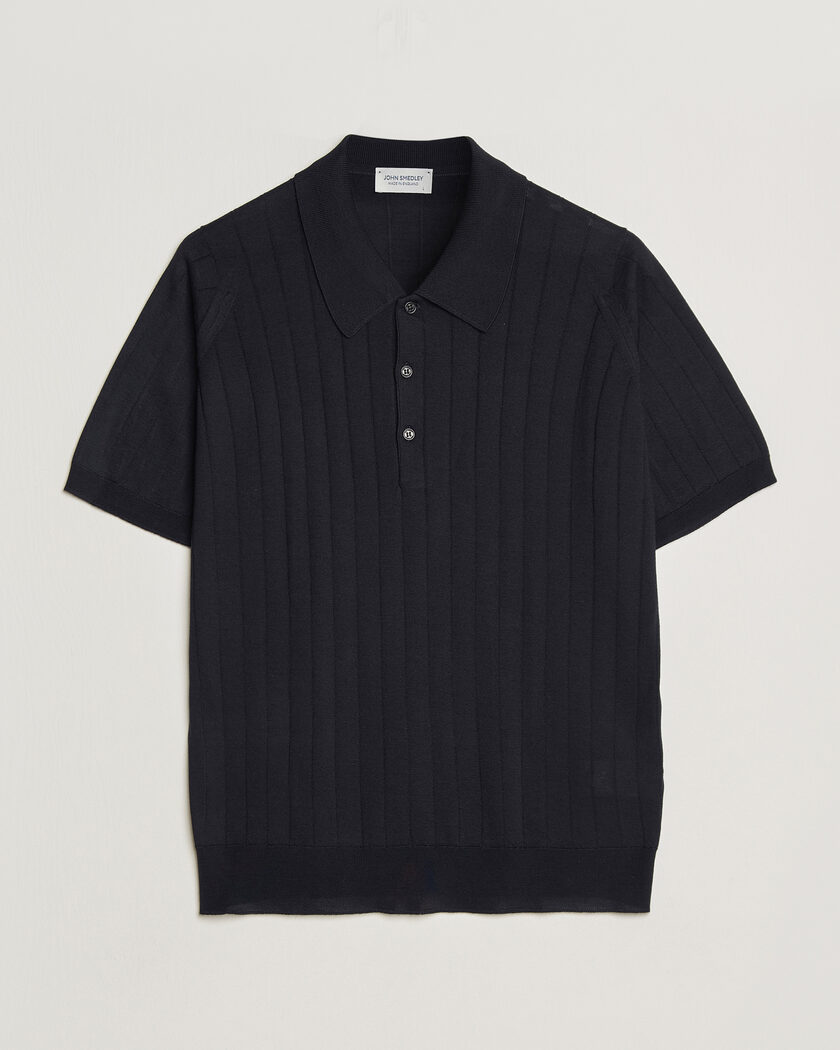 John Smedley Williams Merino/Cotton Knitted Polo Navy – Blå