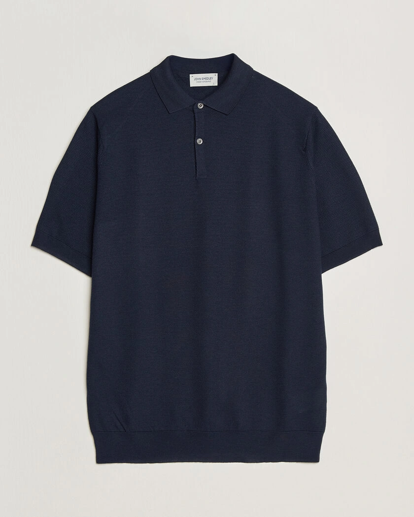 John Smedley 14 Singular Knitted Textured Polo Midnight – Blå
