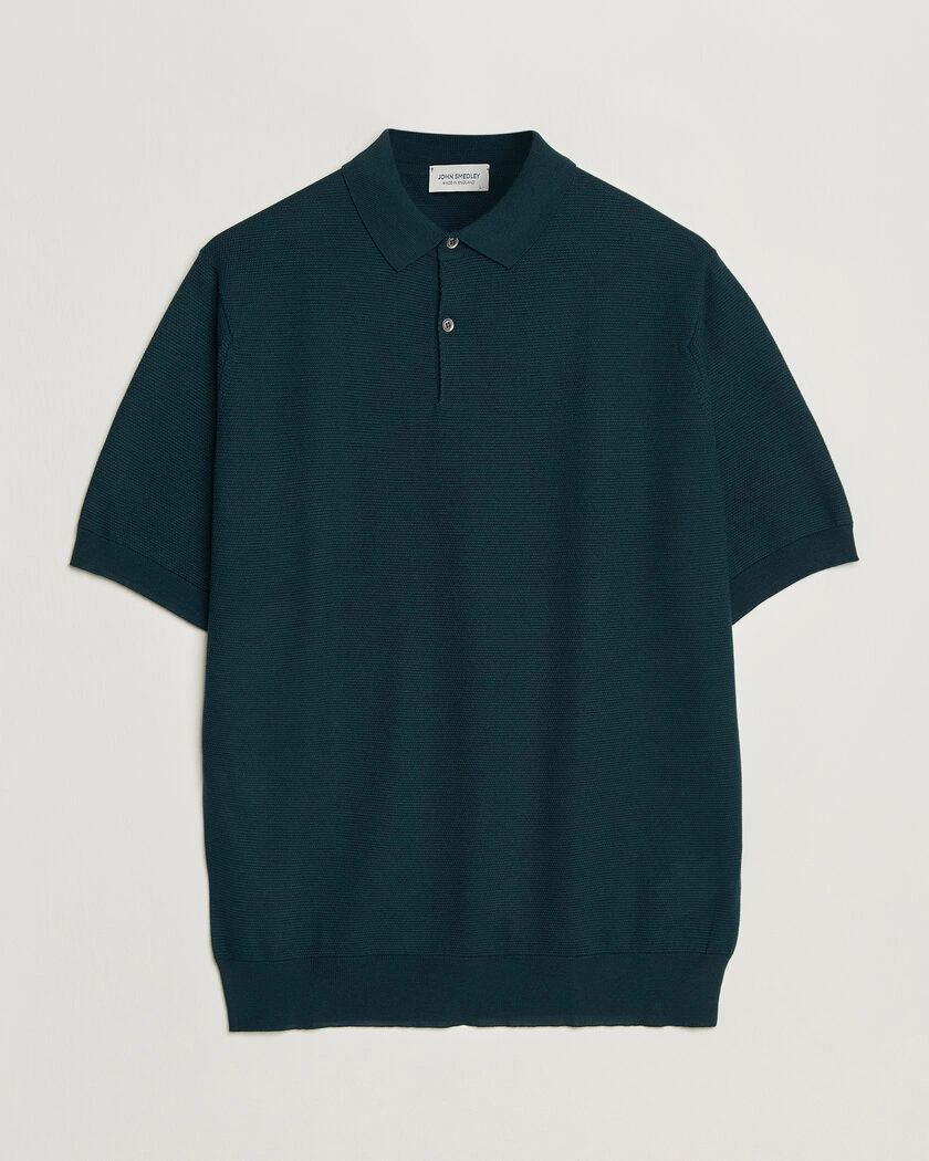 John Smedley 14 Singular Knitted Textured Polo Richardson Green – Grøn