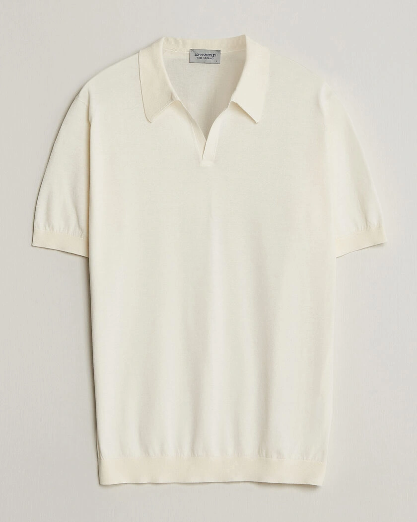 John Smedley Noah Open Collar Sea Island Polo Starch – Hvid