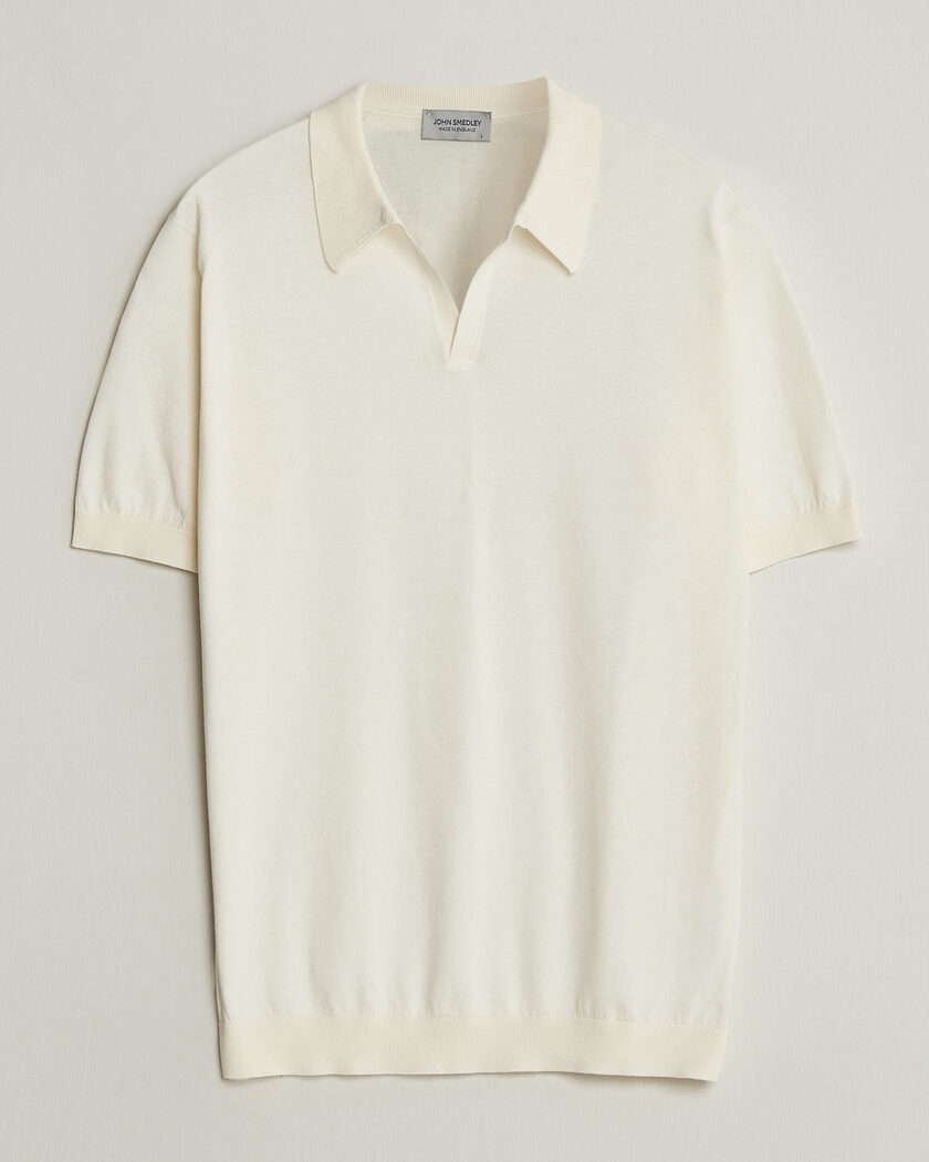 John Smedley Noah Open Collar Sea Island Polo Starch – Hvid