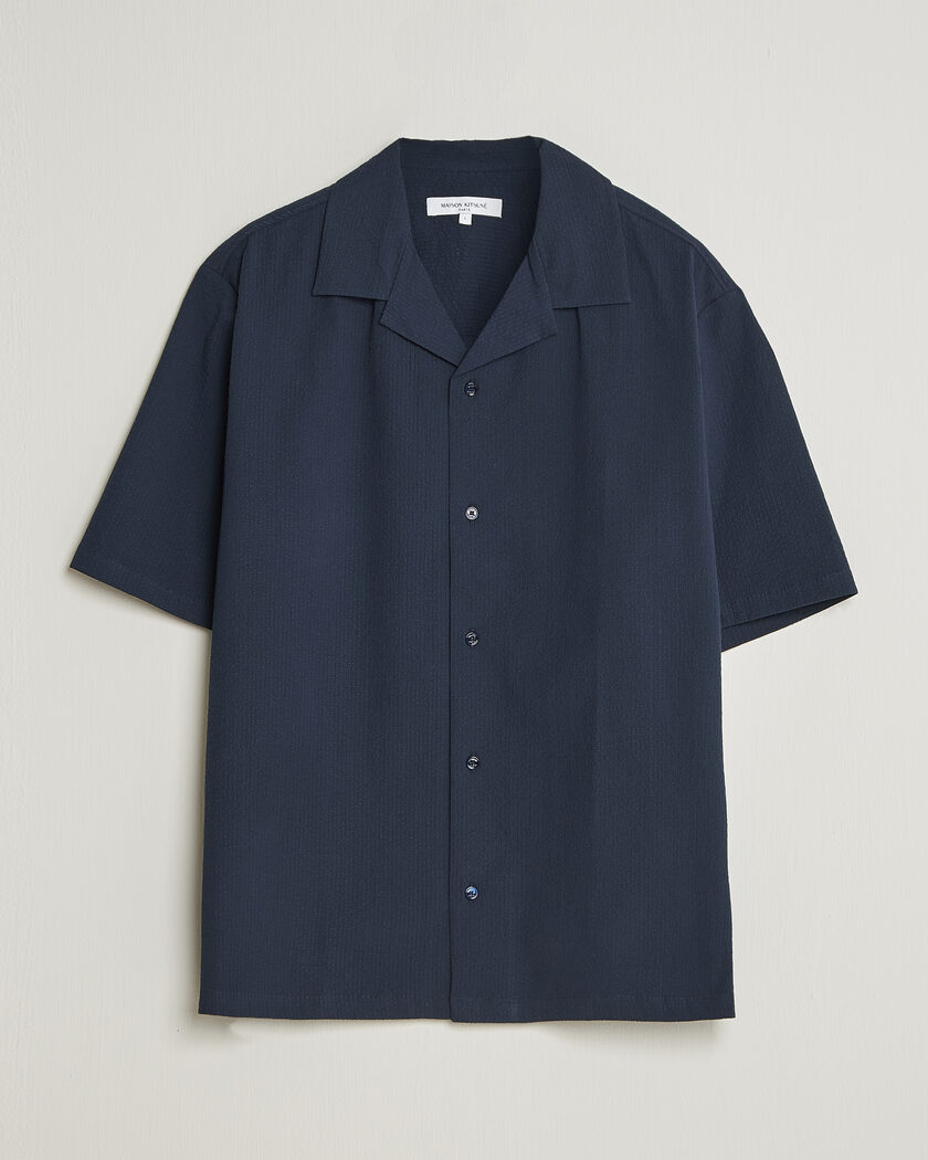 Maison Kitsuné Seersucker Resort Shirt Navy – Blå