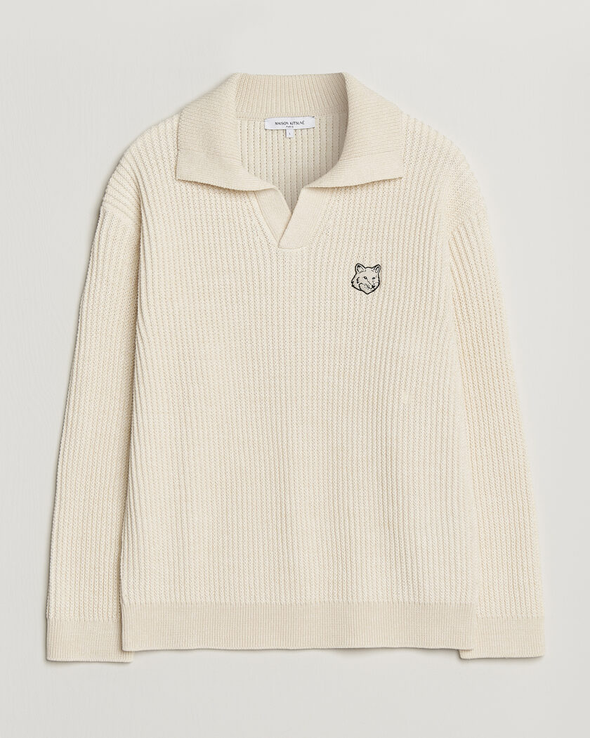 Maison Kitsuné Tonal Fox Head Rib Knitted Polo Sandshell – Beige