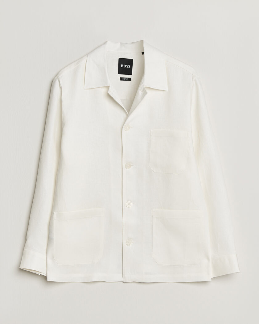 BOSS BLACK Cai Linen Overshirt White – Hvid